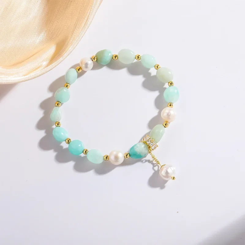 

AngLang New Trendy Sky Blue Natural Amazonite Stone Beads Freshwater Pearls Pendant Beaded Bracelets Women Fine Jewelry YBR420