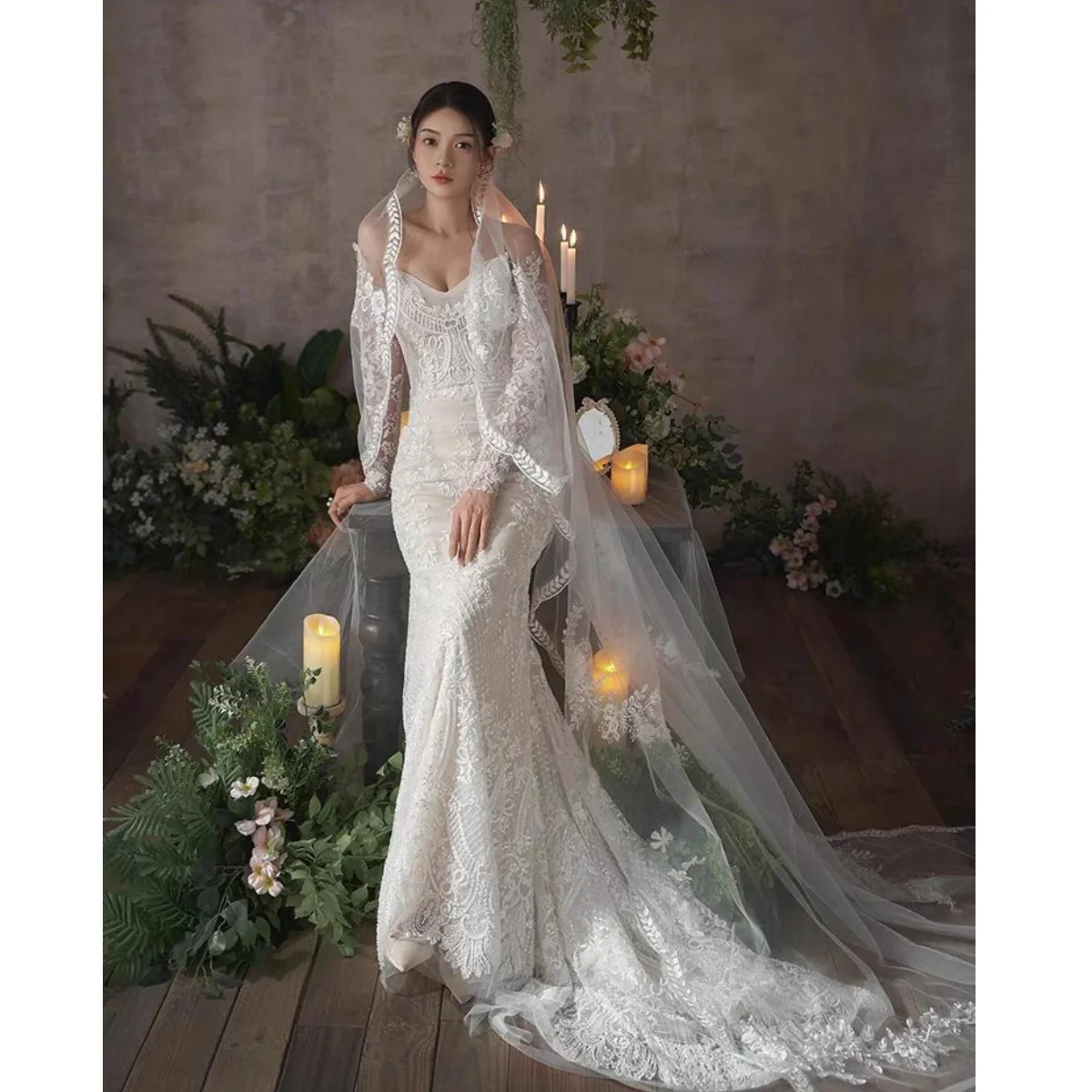 Kisswhite green Collection customized long sleeves lace off the shoulder wedding dress beads bridal lace mermaid Bridal dresses