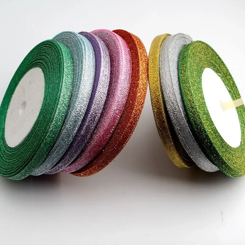 6mm multicolor silk satin Organza Ribbon glossy Glitter Ribbon Wedding cake gift decoration crafts accessories 25Yard/roll 1pc