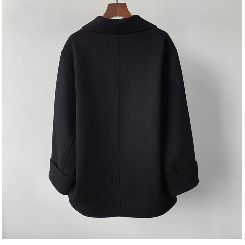 Light luxury three-dimensional silhouette medium long double-sided woolen women's autumn and winter new style flip sleeve wool l