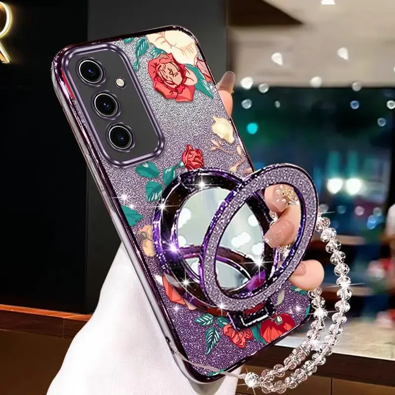 S24 Rose rosse Placcatura supporto cordino Cassa Del Telefono Per Samsung S24Ultra S20FE S21 S9 S8 M32 M31 M22 M13 M12 F22 F12 Nota 20 Copertura