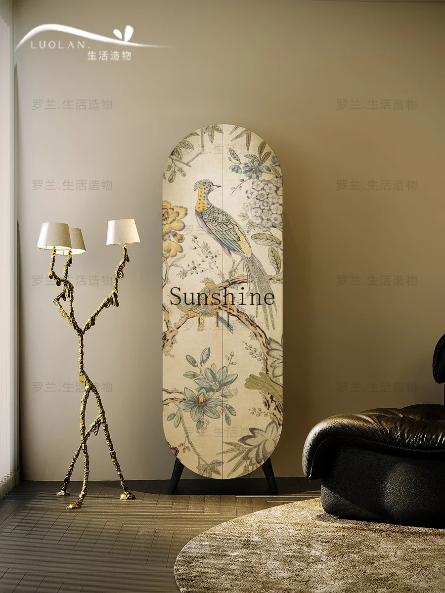 French cream wind flower and bird wine solid wood entrance entrance storage cabinet living room kitchen decorative side cabinet