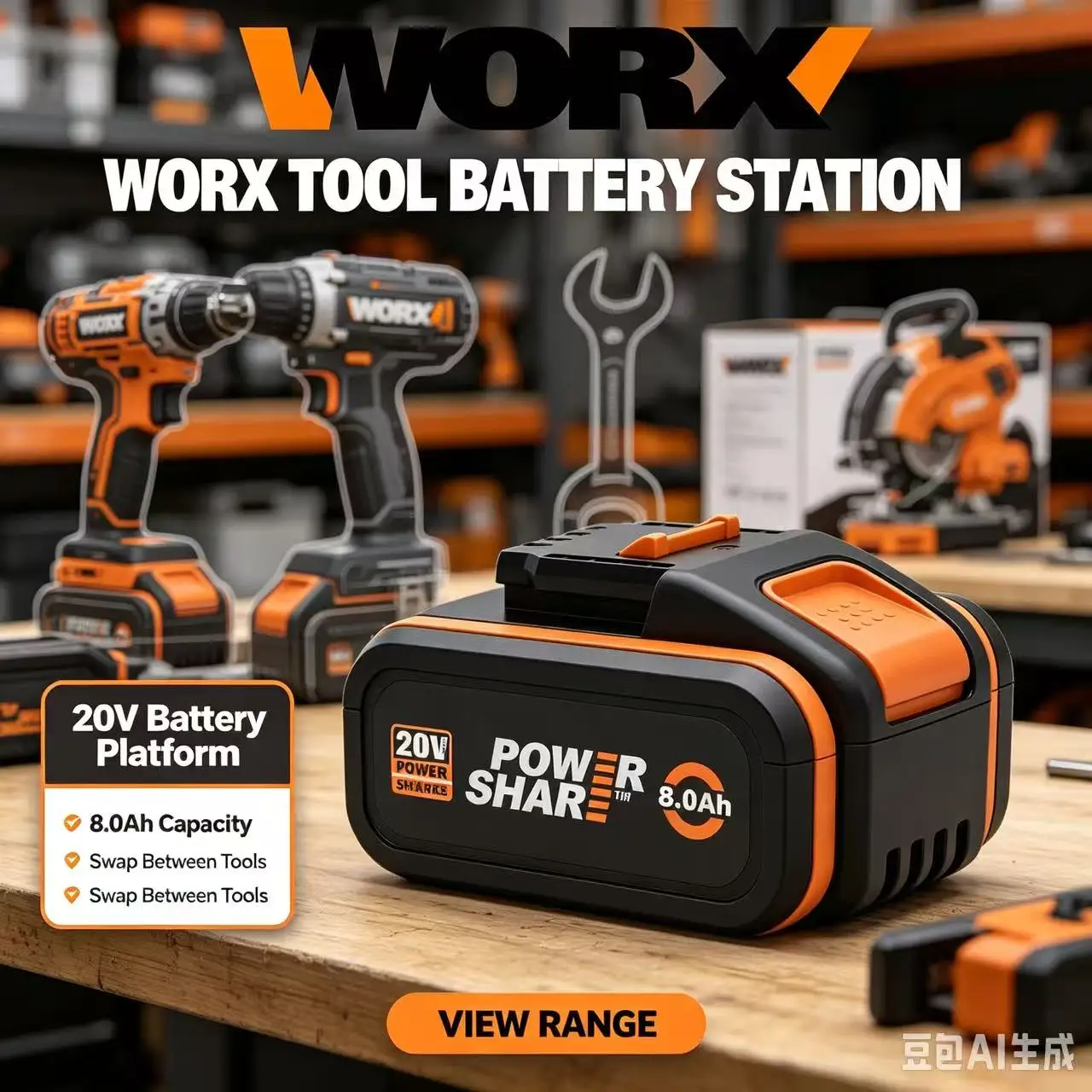 Worx Battery 8.0Ah WA3604 WA3520  WA3645 WA3644 WA3639 WA3644.2 WA3640 WA3639.2 WA3611 with LED Display Tool Battery
