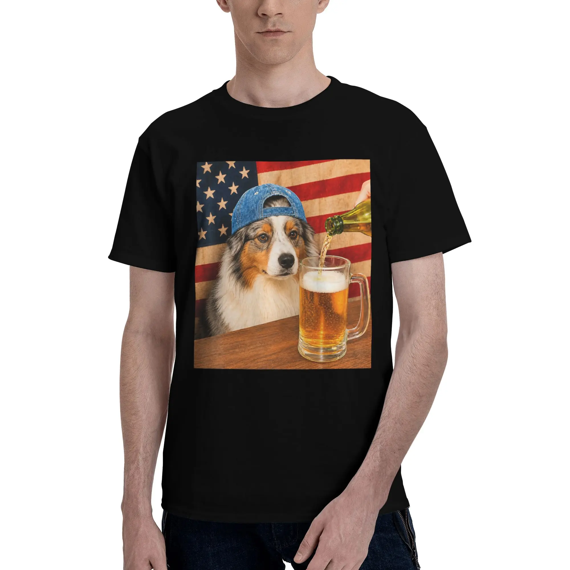 Mens Womens Border Collie Drinking Beer Funny Dog Meme  Shirt 100% Cotton Fashion T-Shirt  Top Clothing