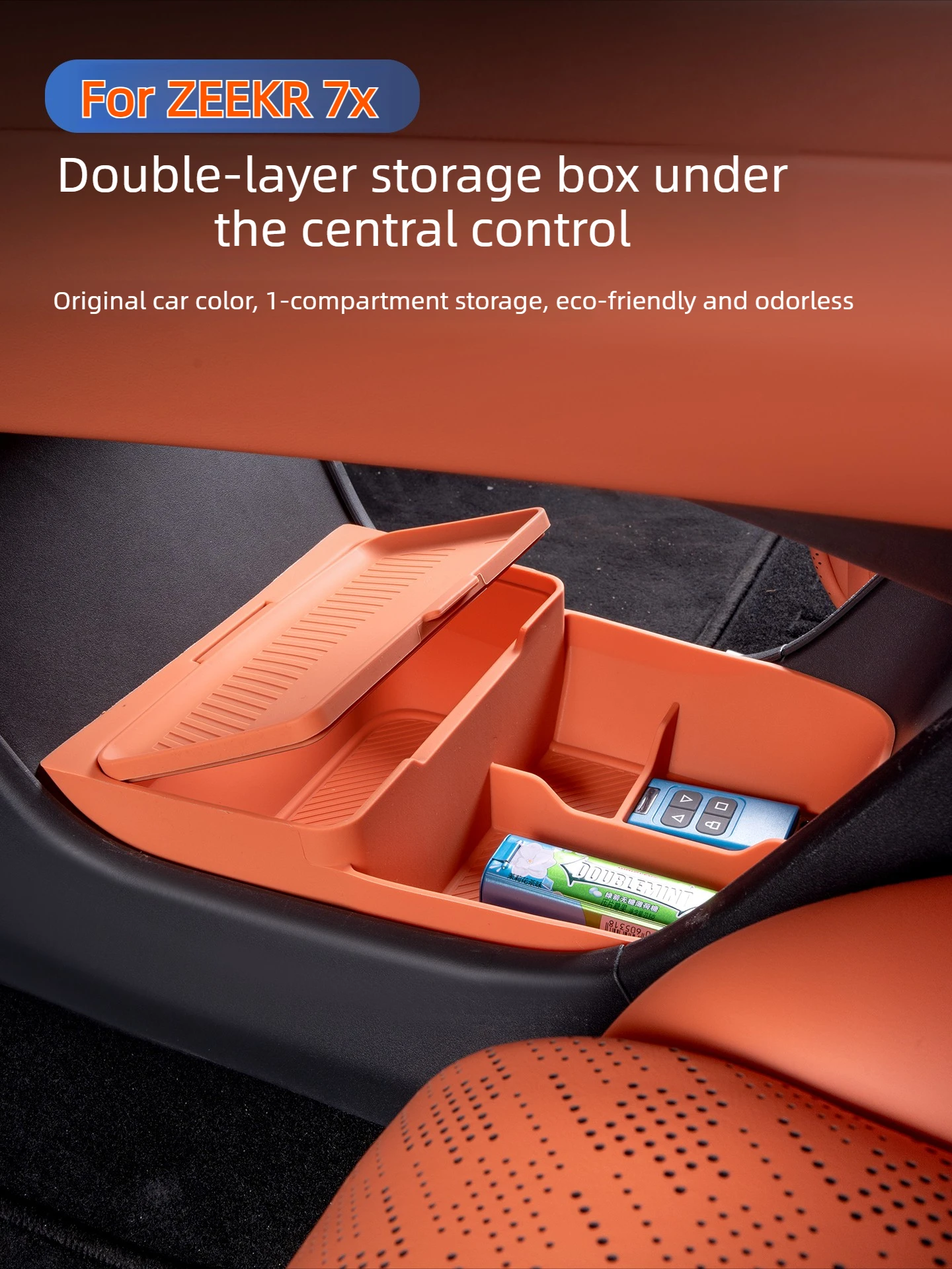 For ZEEKR 7X 2025 2026 Central Control Lower Storage Box Silicone Double-layer Storage Box Car Interior Modify Accessories