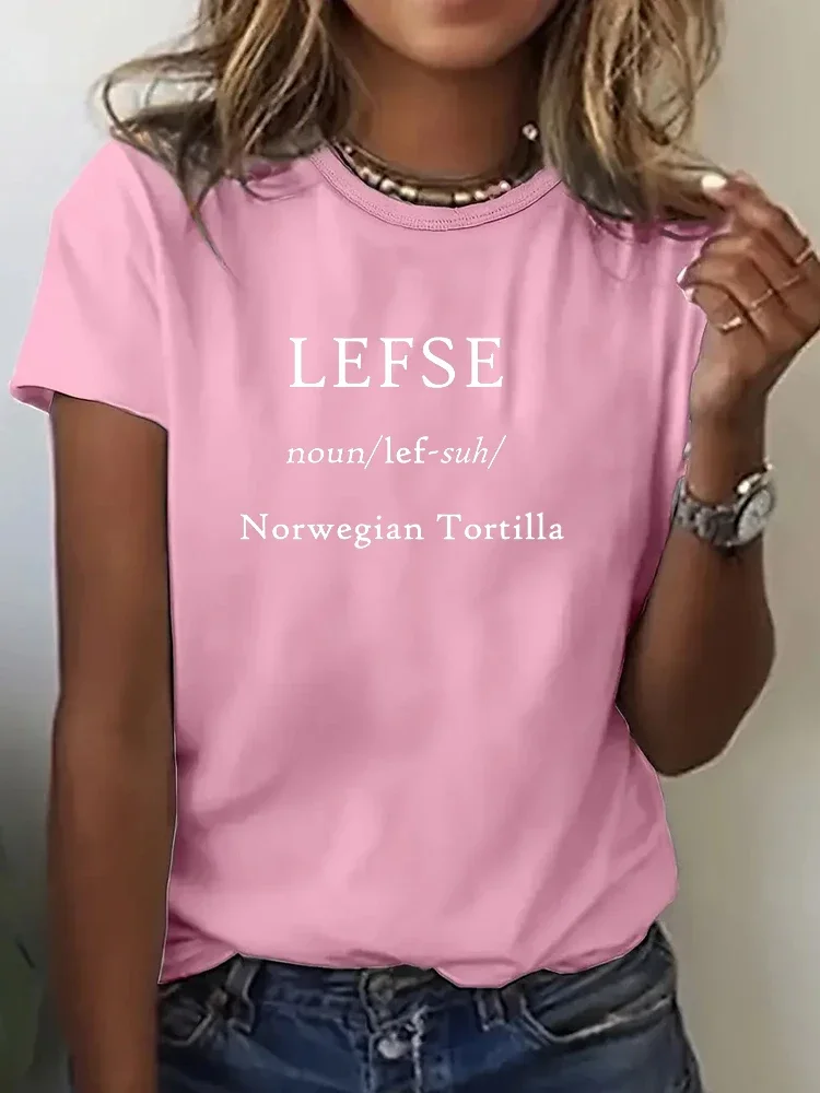 Summer Fashion Short Sleeved T-shirt Tee Tops Printed O-neck Casual T-shirt Lefse Norwegian Tortilla Women T Shirt