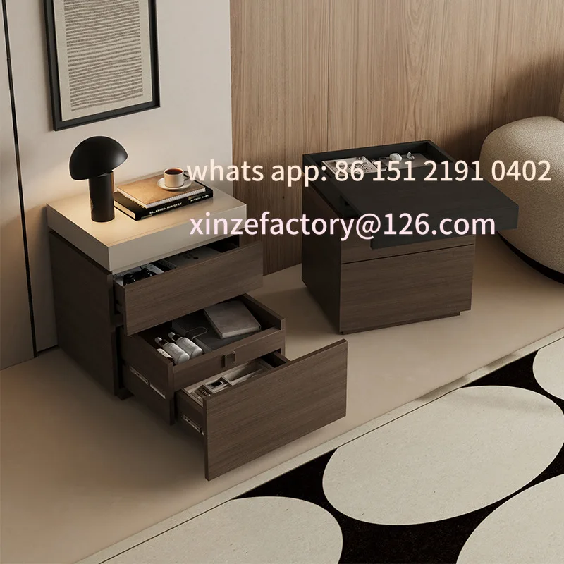 

Customizable minimalist bedside table household solid wood multi-function hidden compartment light luxury high-end locker