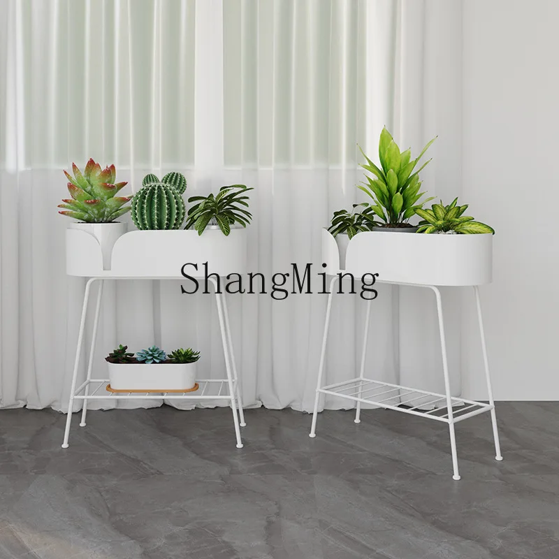 

FG balcony double-layer floor-to-ceiling wrought iron flower pot rack, living room indoor household simple plant display rack