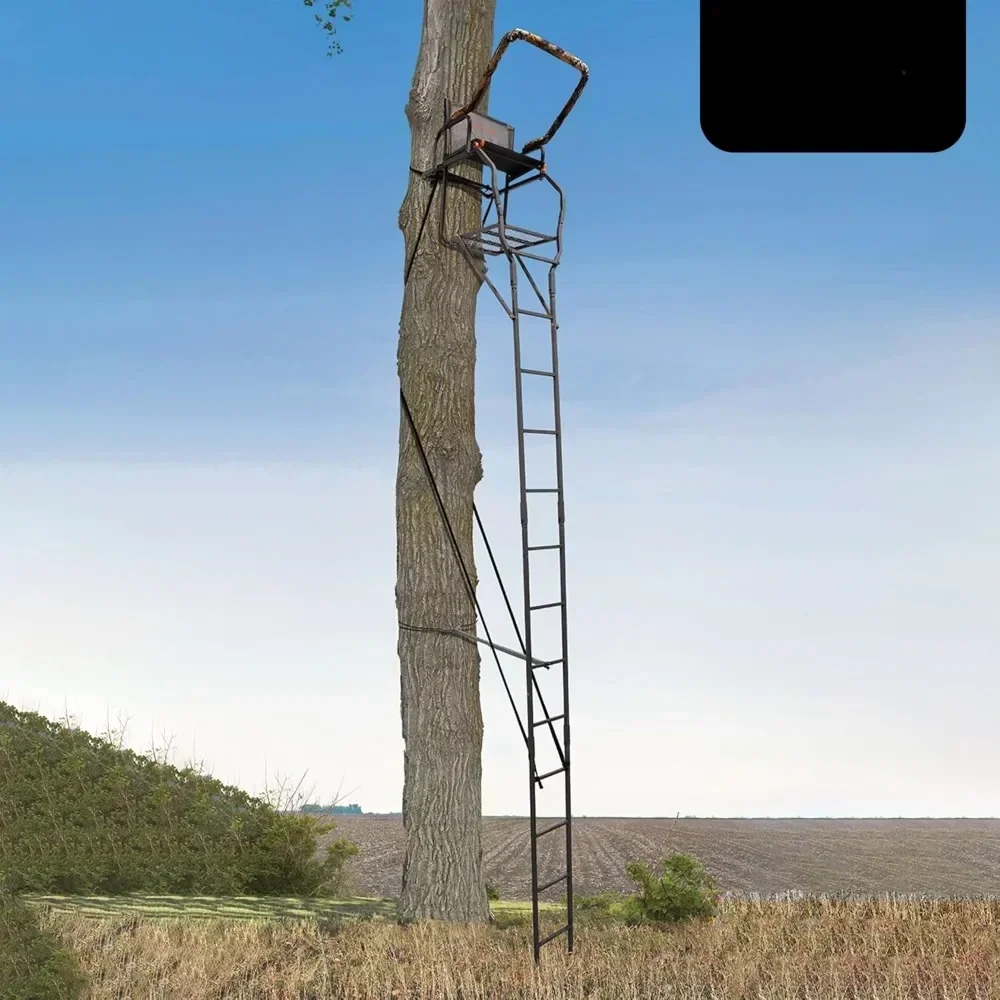 Person Deer Hunting Ladder Climbing Tree Stand with Flip Back Seat and Shooting Rail