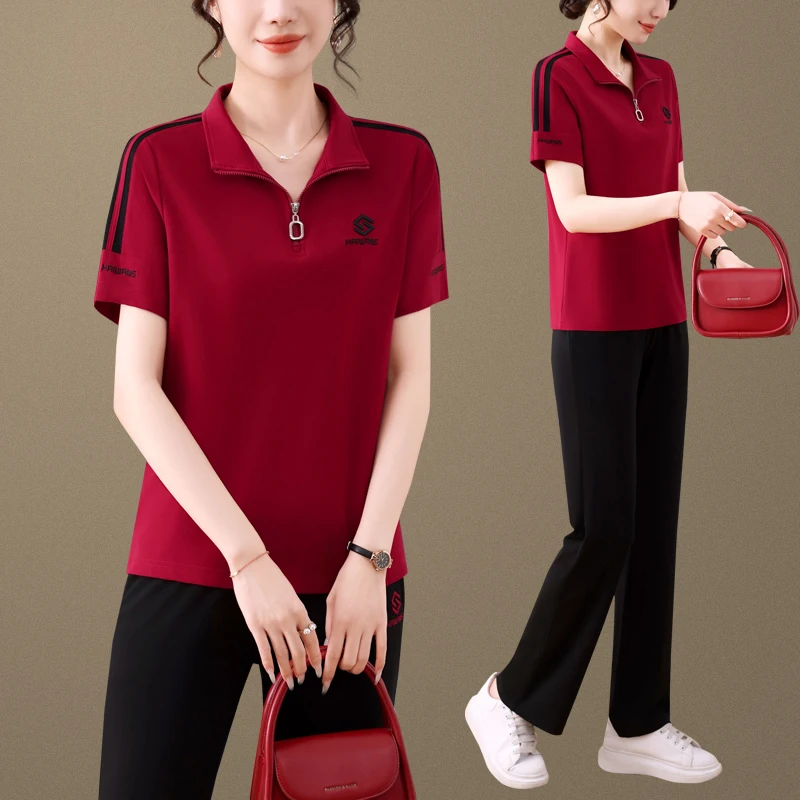 

Summer ort Sve T-irt Top Women's Casual Sportswear Set Mother's Day Clothes Mom Summer Outfit Two-Piece Set Lightweight