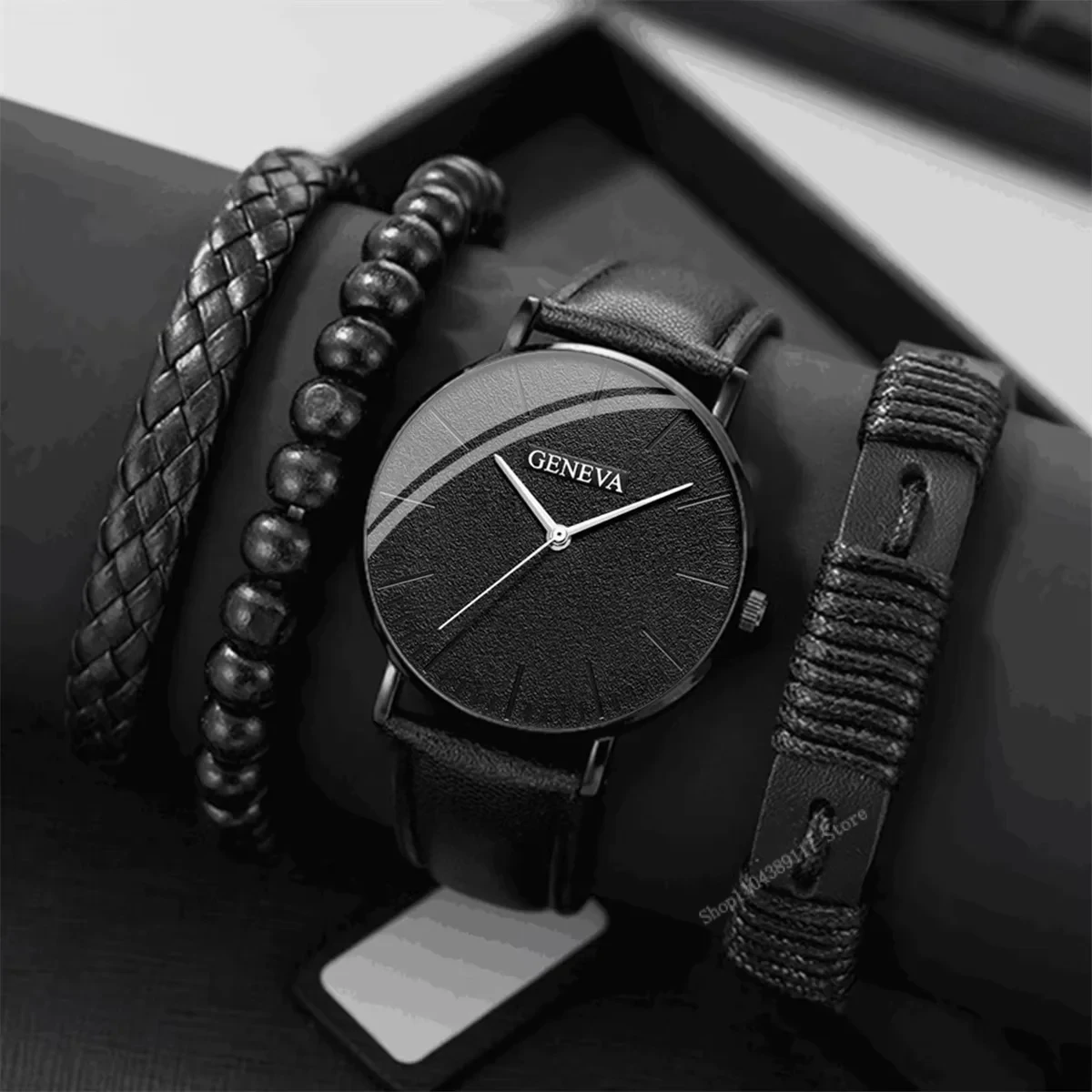 Novo relógio masculino conjunto de pulseira de luxo moda negócios couro marrom relógios de pulso de quartzo para homens conjunto de presente relogio masculino sem caixa