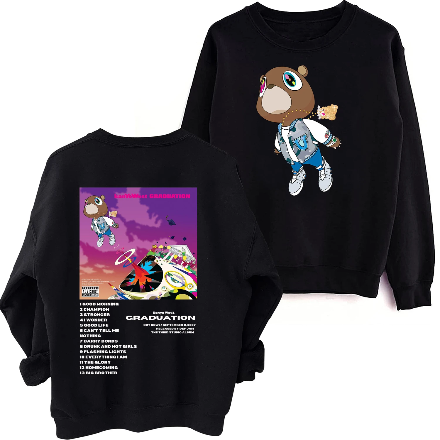 Kanye West Graduation felpa Harajuku manica lunga oversize felpa con cappuccio fan regalo