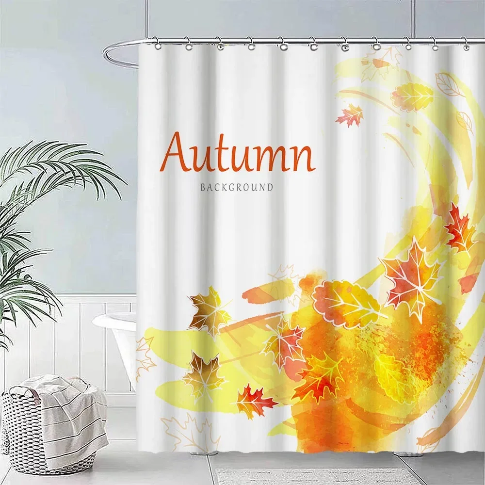

Maple Tree Shower Curtain Hello Autumn Nature Orange Leaves 3D Printed Bathroom Decor Curtain Home Decoration