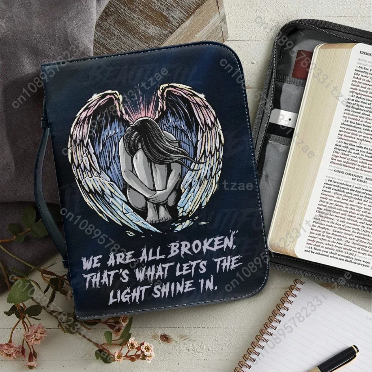 

PU Leather Bible Cover Case for Women Bible Storage Bags Zipper Handle Handbag Practical Exquisite Study Book Holy Storage Boxes