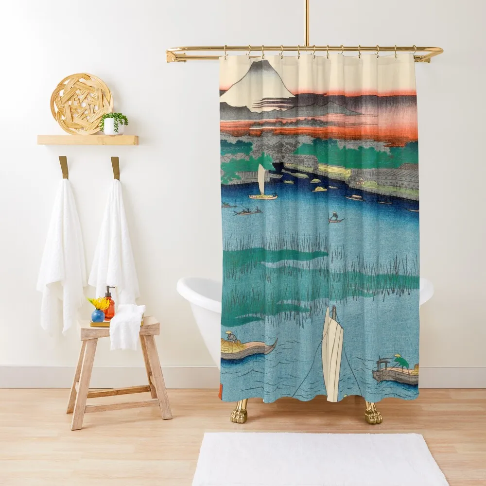 

Mount Fuji over Sumida River Vintage Ukiyo-e Japanese Art Shower Curtain Waterproof Shower Anime Bathroom Curtain