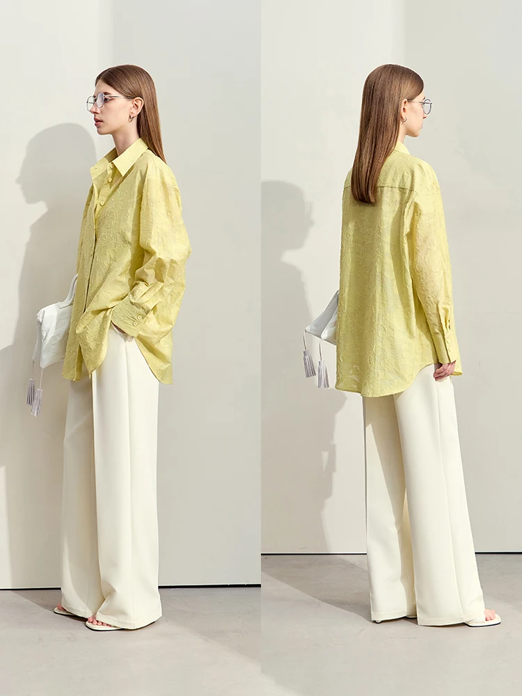 Amii Minimalism 2024 Summer New Lapel Drop Sleeve Loose Cut Flower Women Shirts Oversize Silhouette Blouses Female Tops 12442011