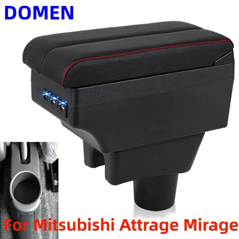 

For mitsubishi attrage mirage armrest box Central Store Content With Retractable Cup Hole Large Space Dual Layer USB Charging