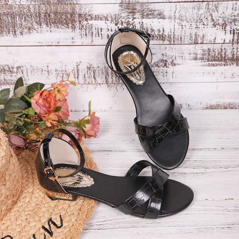 

Новые элегантные женские сандалии с ремешком на щиколотке 2026 года, с круглым открытым носком, на низком каблуке, летние, с перекрестными ремешками, повседневные, удобные