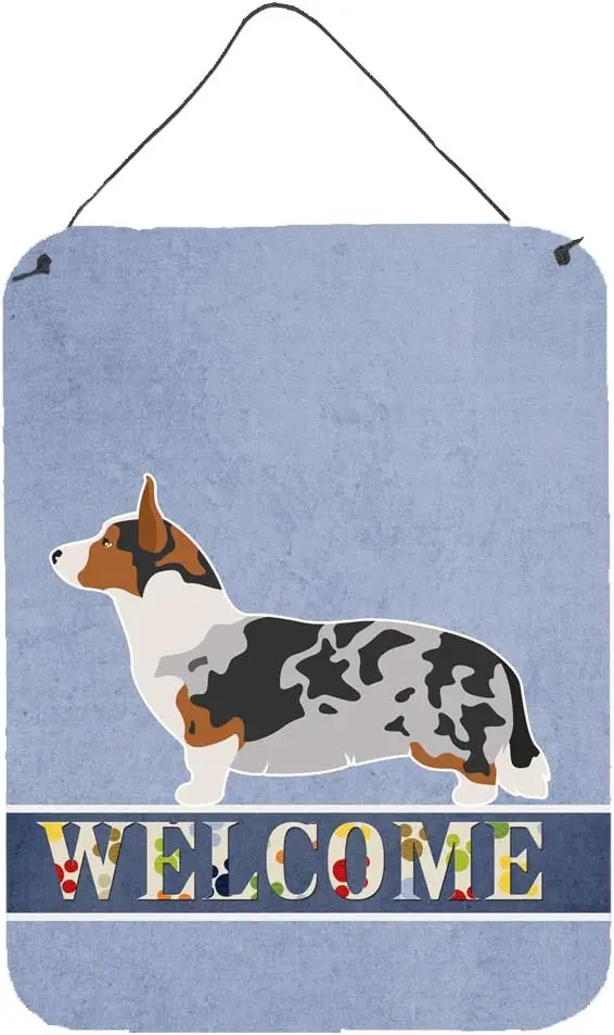Y1,Caroline;s Treasures BB8313DS1216 Welsh Corgi Cardigan Welcome Wall or Door Hanging Prints, Blue Aluminum Metal Sign Kitchen