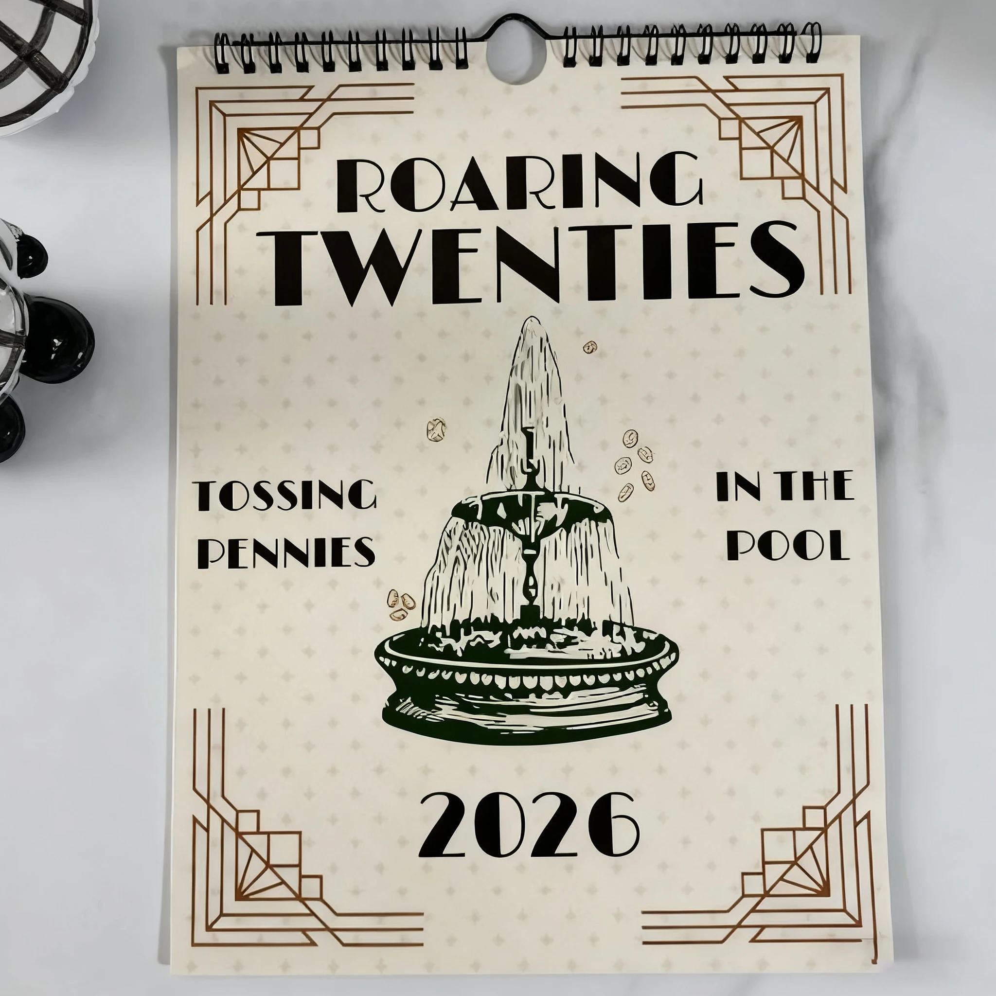 

2026 Roaring Twenties Calendar Vintage Art Deco Design with Fountain Perfect for Retro Lovers and Home Decor 12 Monthly Calendar