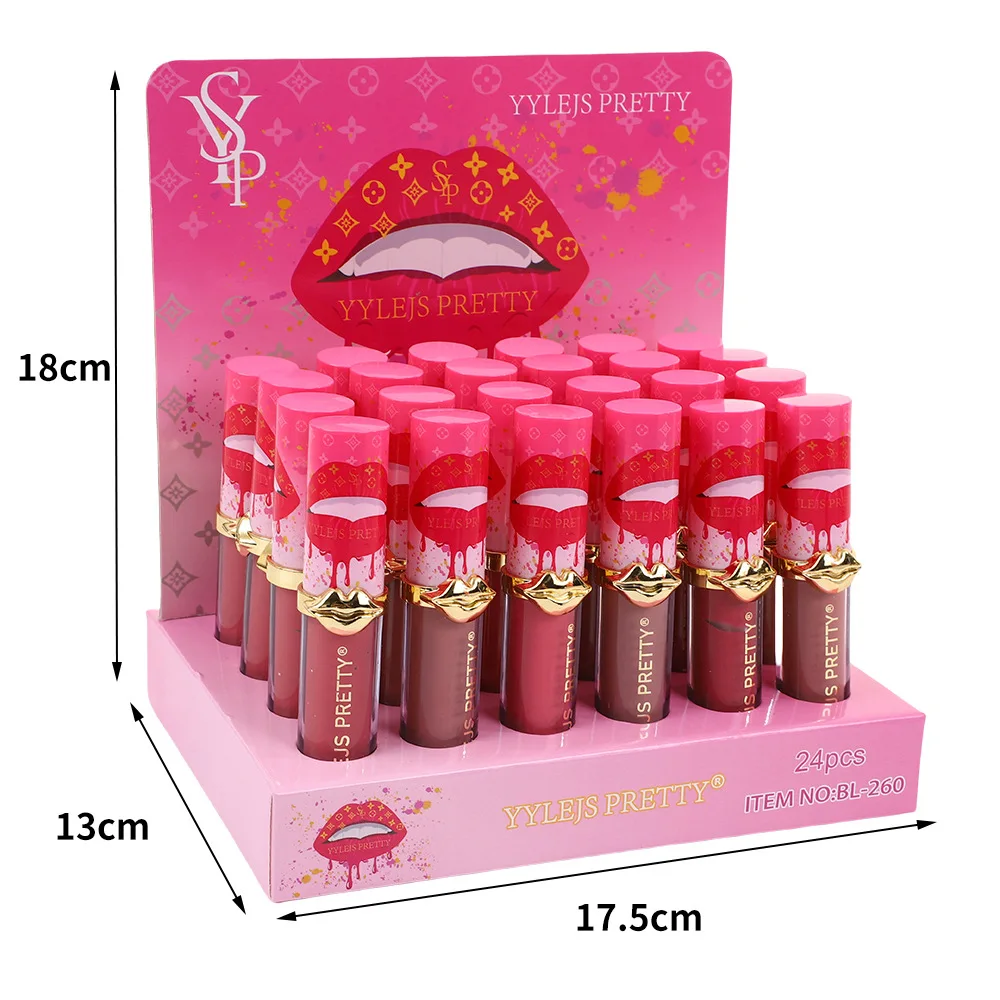 24 قطعة أحمر الشفاه السائل المخملي غير اللامع 6 ألوان امرأة مقاوم للماء طويل الأمد غير لاصق الشفاه الصبغات الشفاه ماكياج السائبة بالجملة