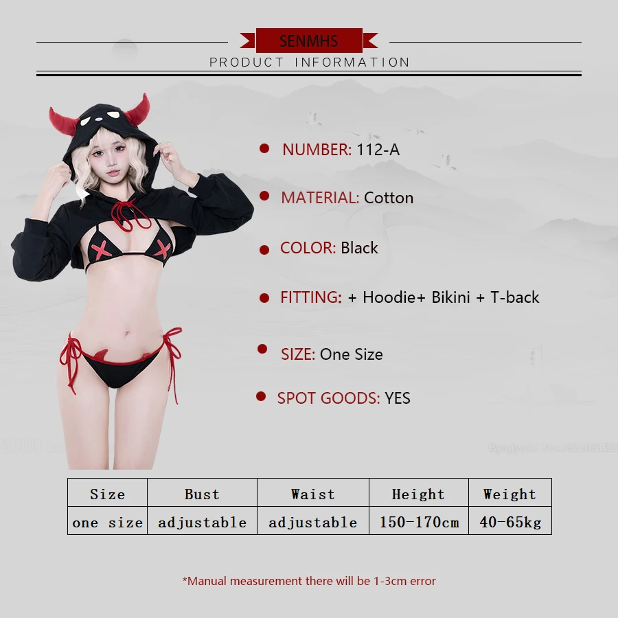 SENMHS 2025 juego de anime Demon Kingdom Devil pequeño disfraz de Cosplay conjunto de elfo uniforme de Halloween capa de cuerno con capucha ropa interior de Bikini