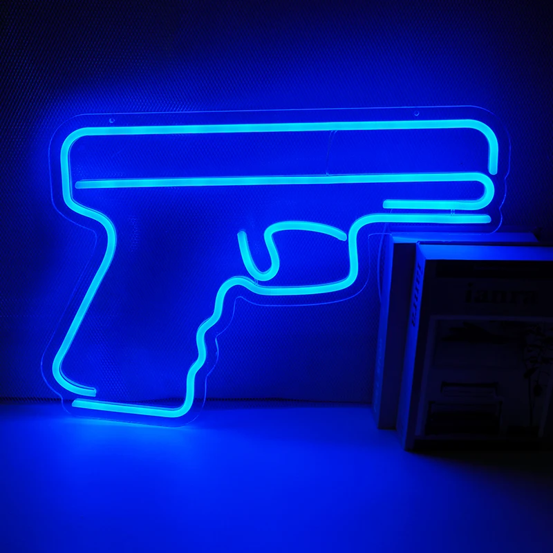 

Neon Sign Lights Gun Pistol Shaped Hanging Art Night Lamps For Bedroom Game Room Personalised Wall Decor Usb Switch