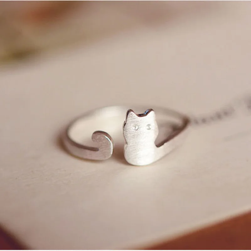 

Real 925 Sterling Silver Cat Adjustable Ring For Fashion Women Party Fine Jewelry Minimalist Punk Accessories