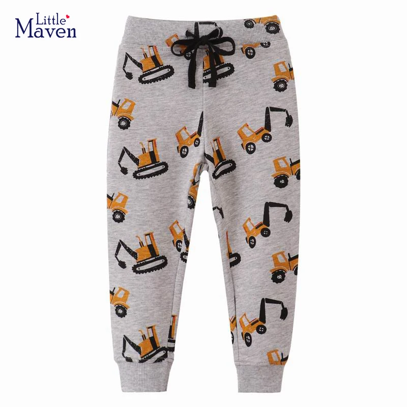 

Little maven Cotton Baby Boys Children'Clothing 2024 Autumn Cartoon Excavators Vehicles Trousers Kids Clothes Sweatpants Pants