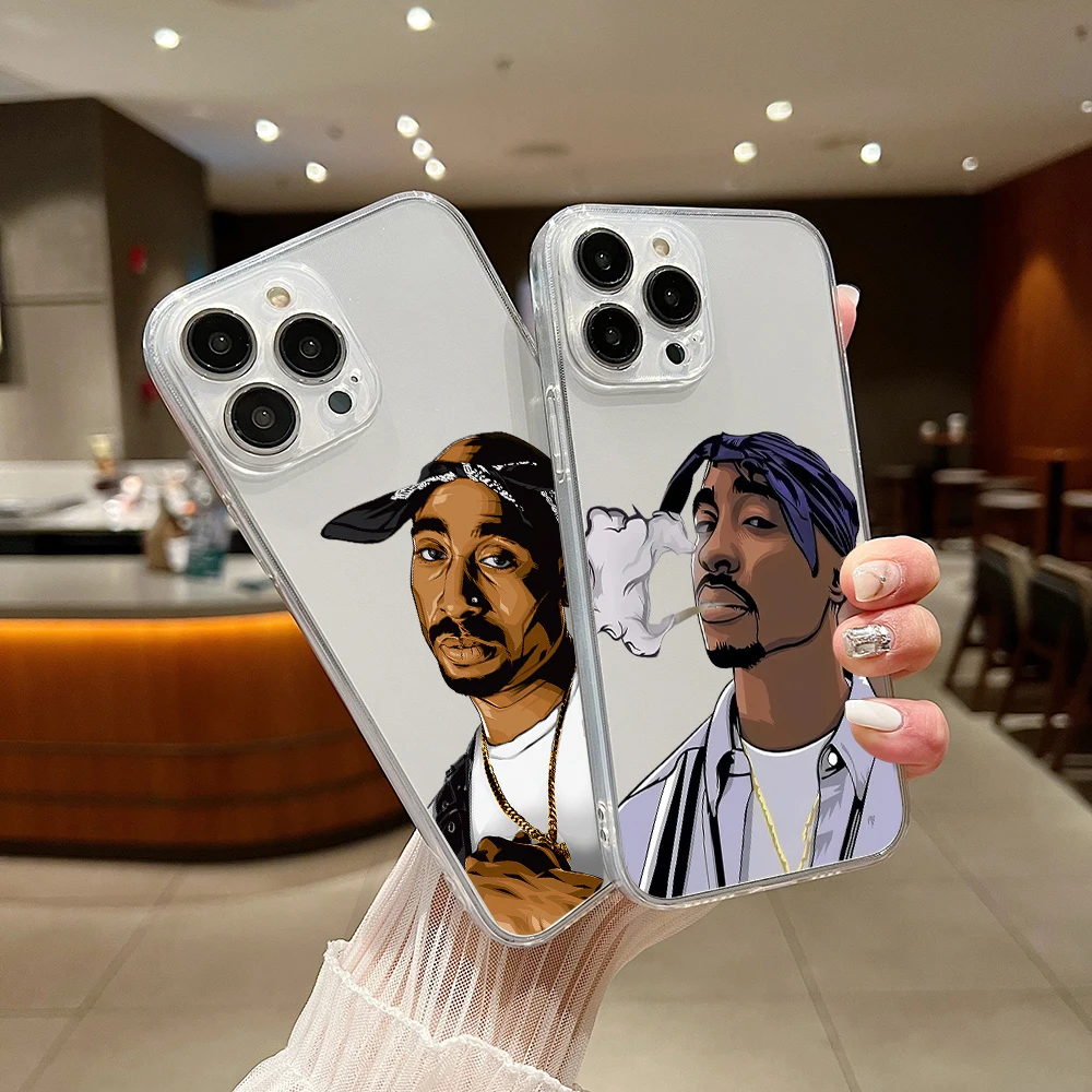 Clear Phone Case For iPhone 15 14 13 12 11 Mini Pro Max X XR XSMax 6S 6 7 8 Plus SE Soft Cover Hip Hop Rapper 2pac Singer Tupac