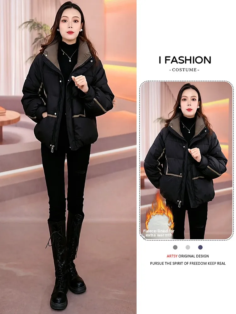 

Korean Sle Commuter Faionable Warm down Cotton Jaet Women's Winter New Thiened Sli Outerwear Long Sve Zipper