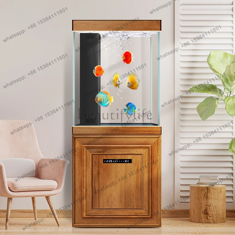 Chinese fish tank small living room new vertical bottom filter water-free ultra-white glass ecological aquarium