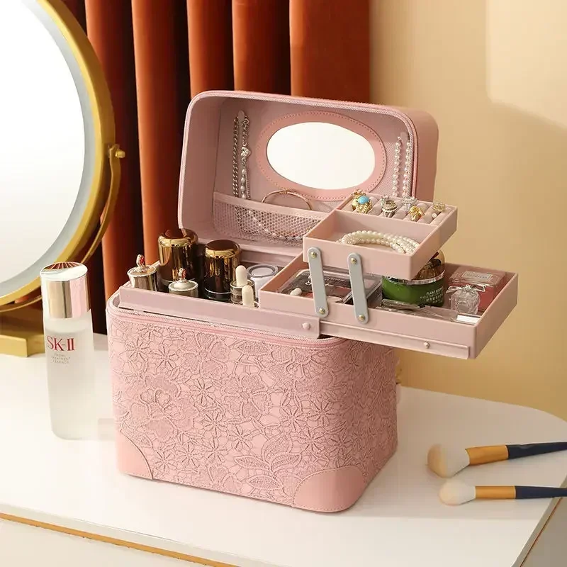 Internet Celebrity Cosmetics Storage Box Large Capacity Waterproof Portable Cosmetic Case Multifunctional Manicure Box