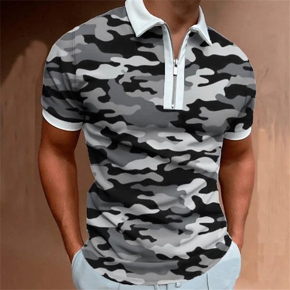 Neue Herren bedruckte lässige Kurzarm Revers Reiß verschluss Polo-Shirts alltägliche Outdoor-T-Shirts modische klassische atmungsaktive Tops