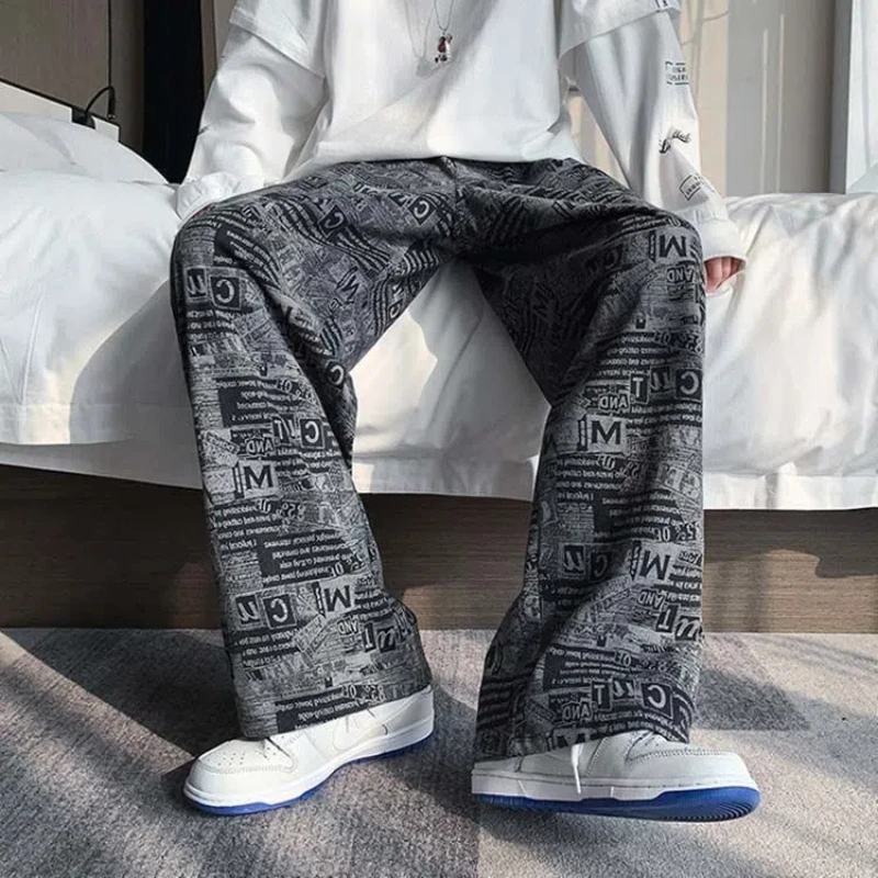 

Retro Vintage Newspaper Women's 2024 New Patchwork Elasticized High-waisted Printed Letters Fashion Loose Straight Casual Pants