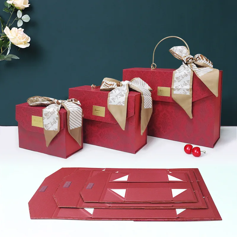 20Pcs/Lot Vintage Red Handheld Gift Box Empty Box Wedding Bridesmaid Handheld Gift Creative Folding Boxes