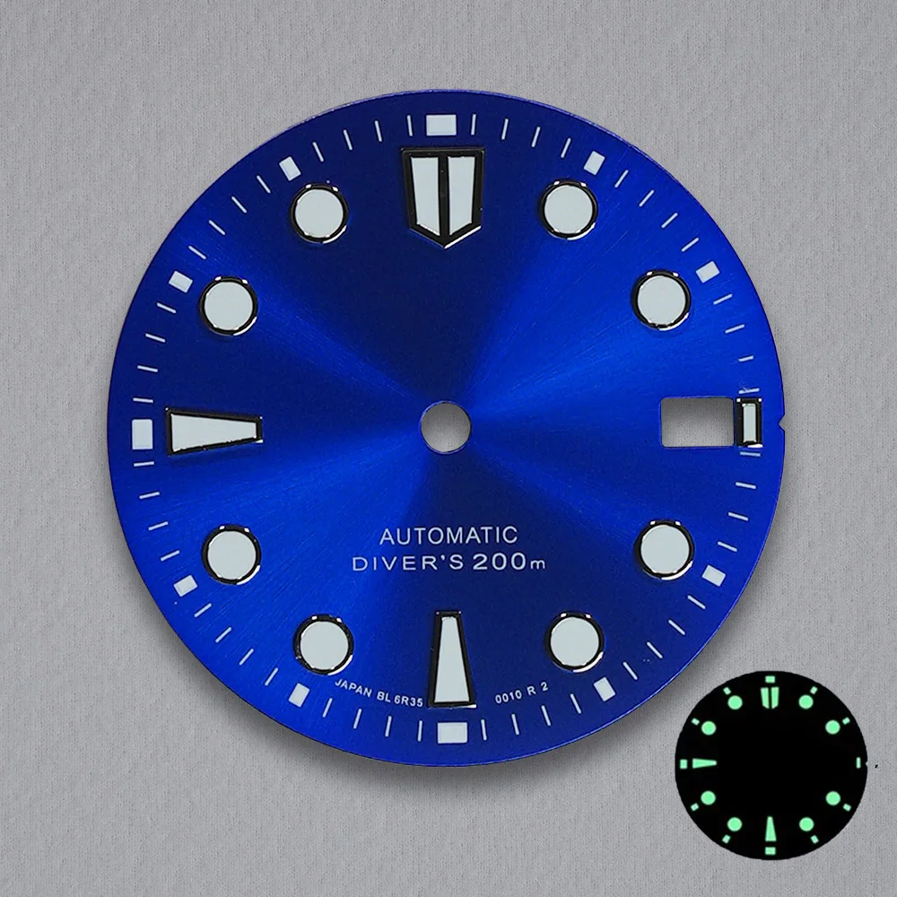 Esfera con logotipo S de 28,5mm adecuada para movimiento automático japonés NH35/NH36, accesorios de modificación de reloj luminosos verdes de alta calidad