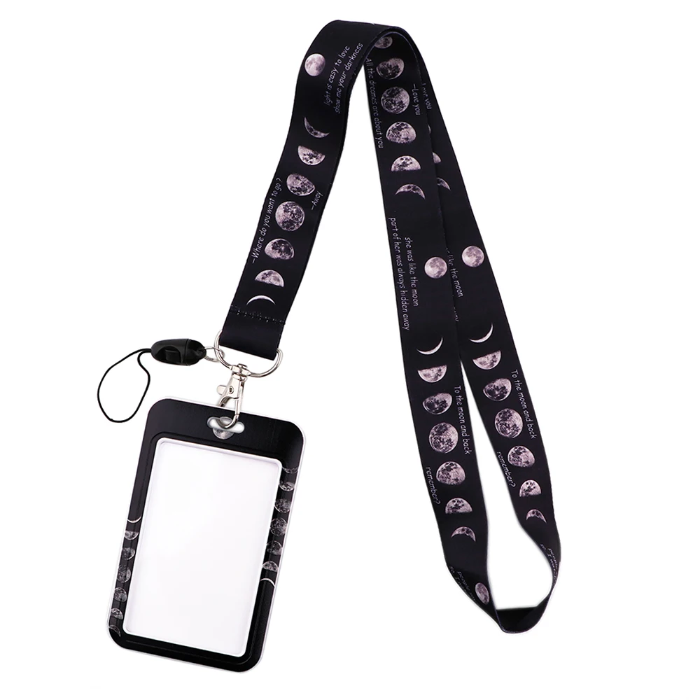 Credential holder Lunar eclipse Moon Lanyard For Keychain ID Card Pass Gym Mobile Phone USB Badge Holder Key Ring Neck Straps