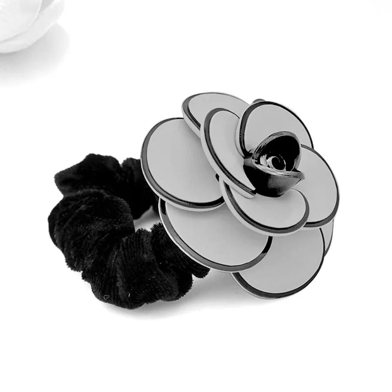 A Paris French Design Camellia Flower Elastic Hair Ties Rope for Women Girls Hair Accessory Ornament Jewelry for Christmas image 3