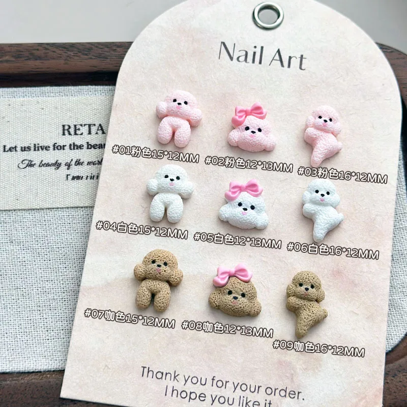 20PCS 3D Acrylic Bow Dog Nail Art Charms Kawaii Cartoon Puppy Accessories For Nails Decoration Design Mancure Decor Supplies