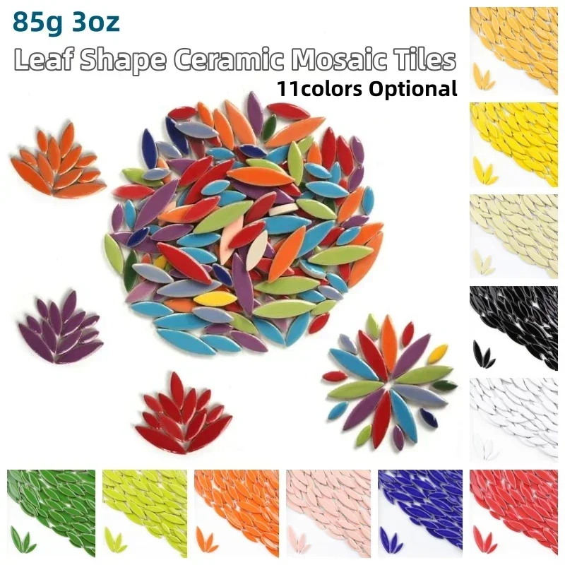 85g/3oz Ceramic Petal Mosaic Tiles DIY Porcelain Leaf Tile Willow Leaves Mosaic Making Stones 3-Sizes-Mix 4mm/0.15in Thickness