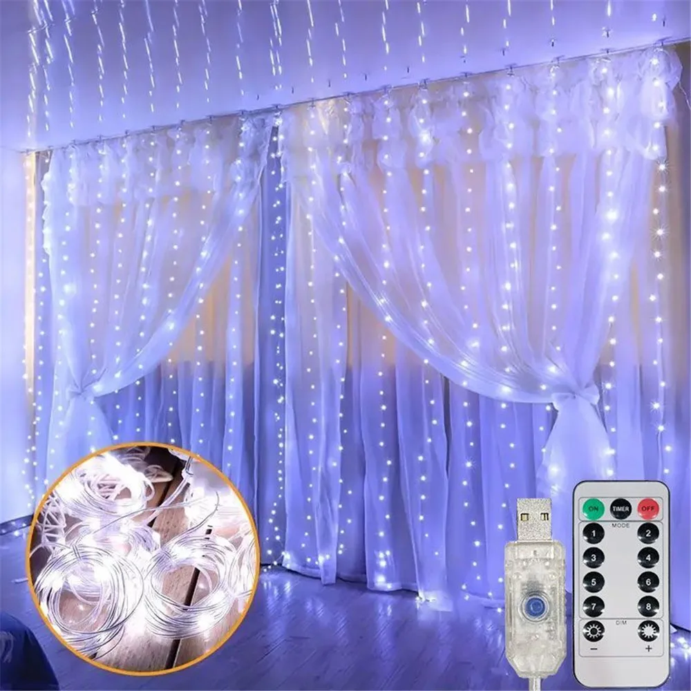 USB Curtain String Lights Fairy Light Christmas Garland Holiday 8 modes Led Light Party Wedding Home Bedroom Decoration