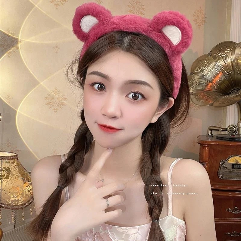 New Fashion Plush Headband Cute Pink Bear Korean Version Face Wash CaomeiBear Women\'s Hairband Hair Accessories