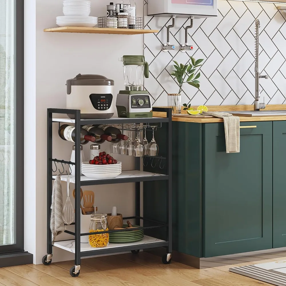 عربة بار المنزل - عربة تقديم متنقلة مع رف نبيذ وحامل زجاجي للمطبخ ومنطقة الطعام