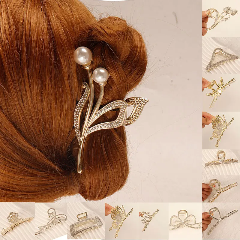 Clip per capelli con perle piene a forma di fiore Clip per capelli con Clip per capelli da donna fatta a mano per ragazze classiche accessori per capelli con Clip di squalo artiglio