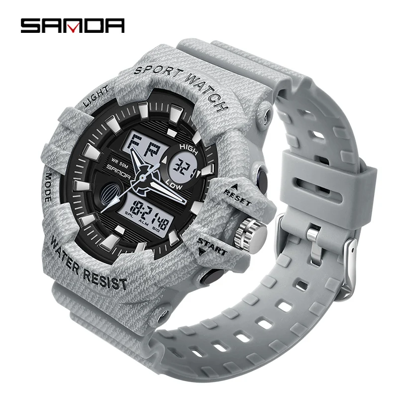 SANDA Outdoor Sports Chronograph Watch 2023 New Women Dual Display Watch Luminous HD LED Womens Watches 50M Waterproof 3038