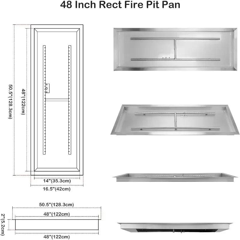 48 inch Rectangular Drop-in Fire Pit Pan with Spark Ignition Kit Natural Gas Version, Rated for up to 185,000 BTU Max