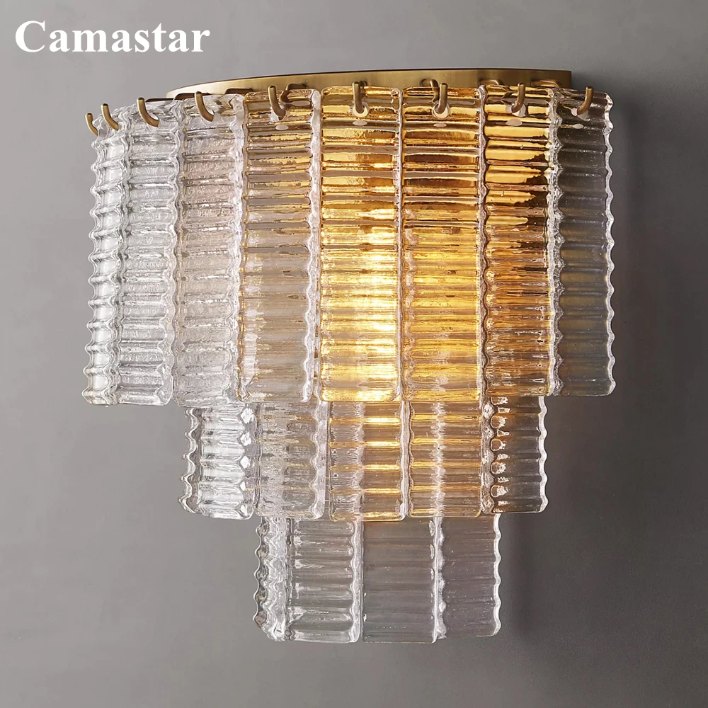 Sirene Glass Sconce Traditional Textured Glass Wall Light Fixture LED Three-Tier Sconce Lamp for Living Room Bedroom Entryway
