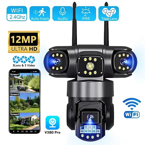 Imagen 1 del producto Cámara de seguridad WiFi 12MP 4K Visión nocturna 360 °   Monitoreo CCTV vigilancia inalámbrica cámara casera wi fi V380 Pro cámara de monitor de bebé