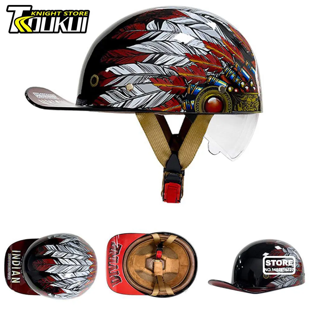 Retro Moto Helmet Vintage Motorcycle Helmet Capacete De Moto Half Helmet Baseball Cap Personality Cycling Helmet Men Women 